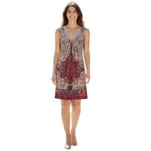 LONDON TIMES leopard mandala graphic boho sleeveless shift dress size 10